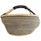 African Bolga Basket | Genuine Leather Handle | Woven Handmade Fair Trade Product | 100% Authentic Ghanaian | 16-18 Inches Across | Black - Diamond Pattern | The Bead Chest